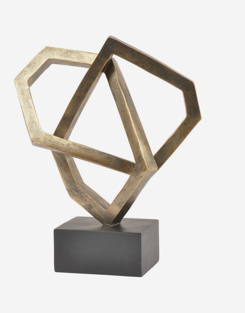Cubist sculpture in antique bronze with geometric design