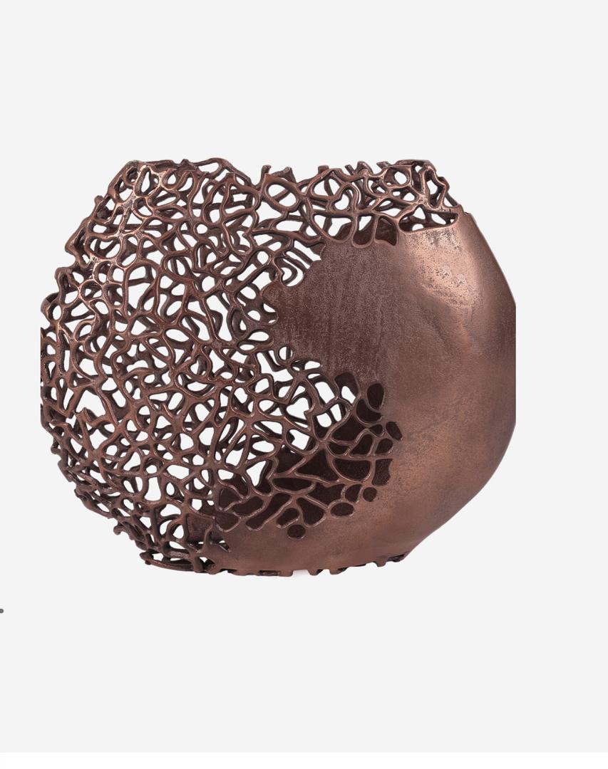 Apo coral raw bronze ellipse vase with sculptural textured design