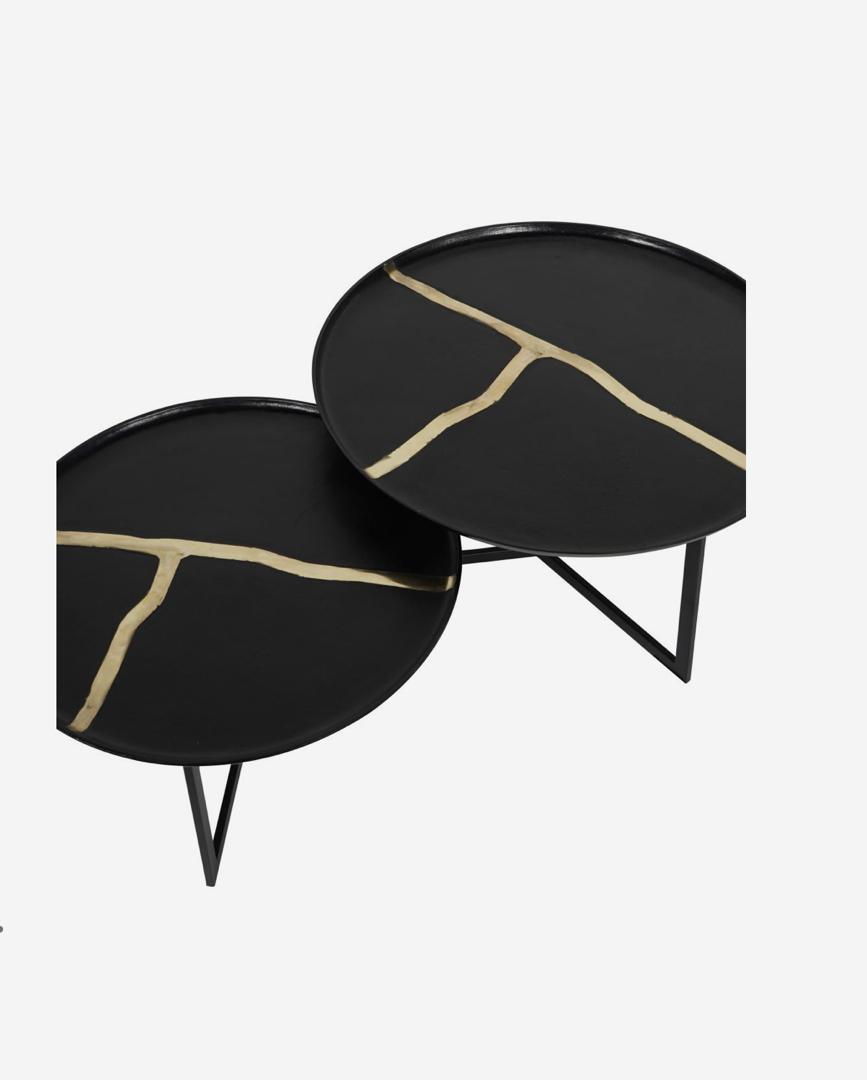 Arizona set of two textured aluminium coffee tables with brass and nickel inlay