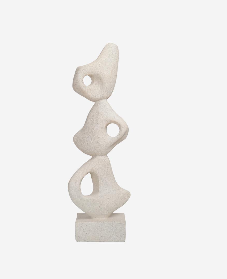 Aven stacked organic forms sculpture in white stone-effect resin
