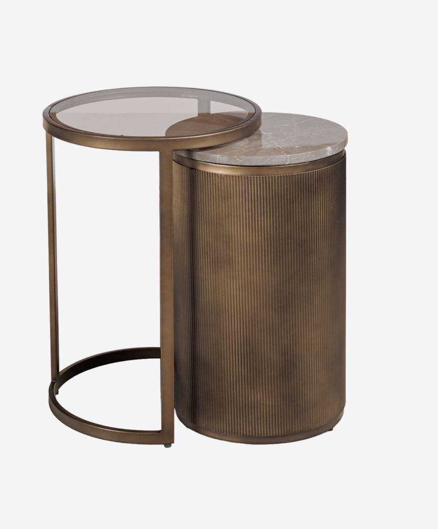 Belvedere royal gold set of 2 nesting side tables with marble and glass tops