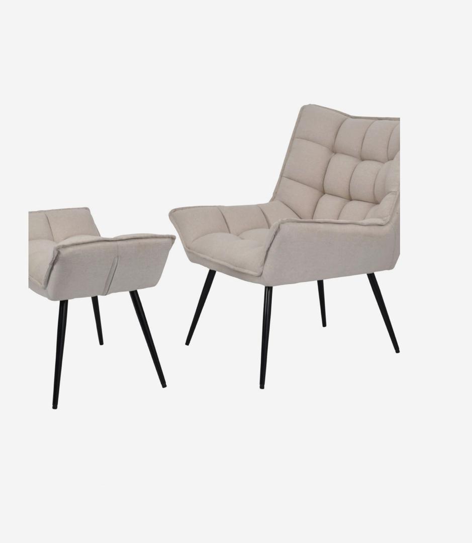 Chrishall occasional chair with footstool in oatmeal linen fabric