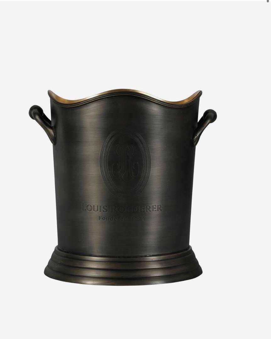 Cramant wine cooler in brushed steel with brass interior