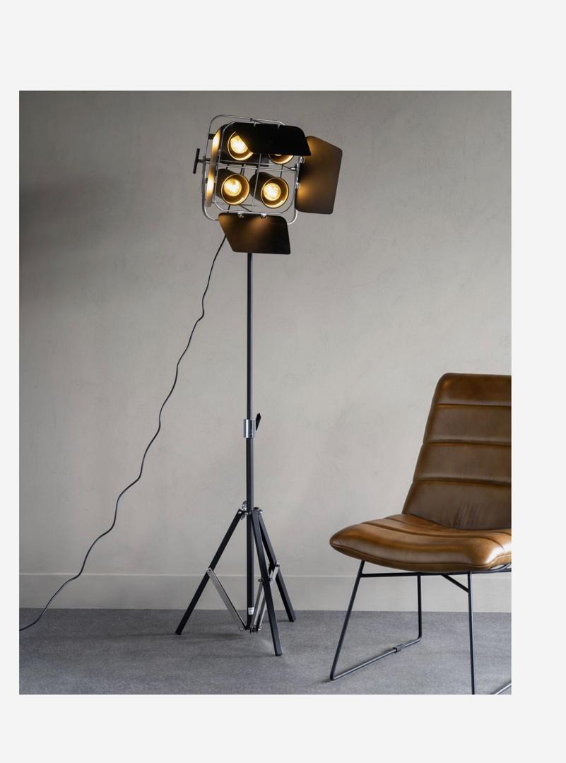 Flix tripod floor lamp with four adjustable spotlights in industrial black finish