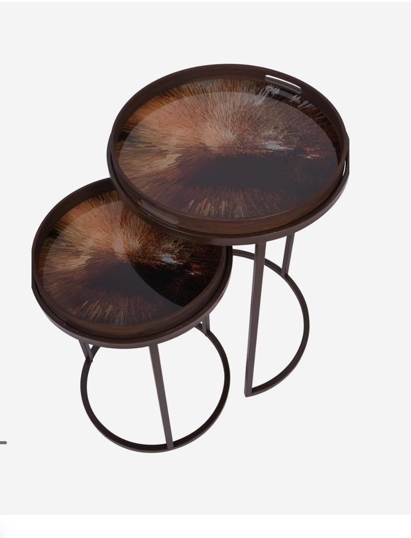 Golden Burst set of 2 nesting side tray tables with decorative pattern