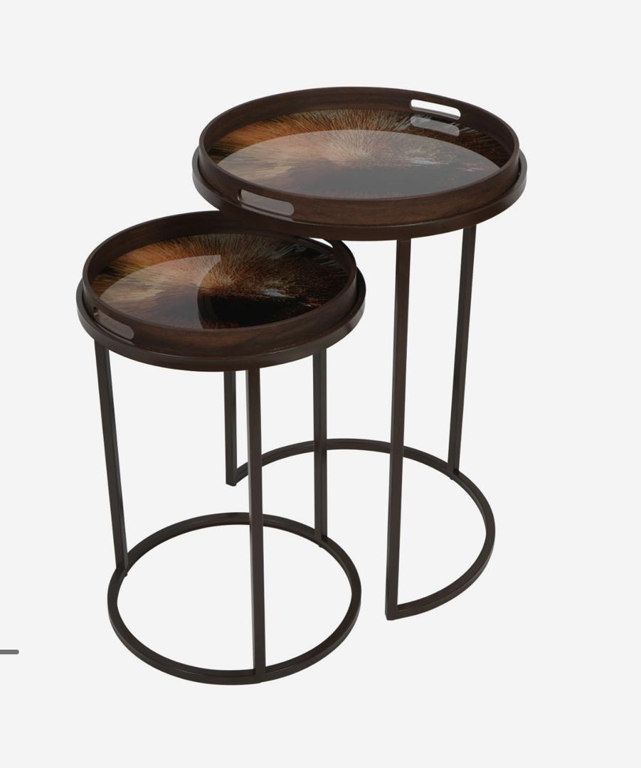 Golden Burst set of 2 nesting side tray tables with decorative pattern