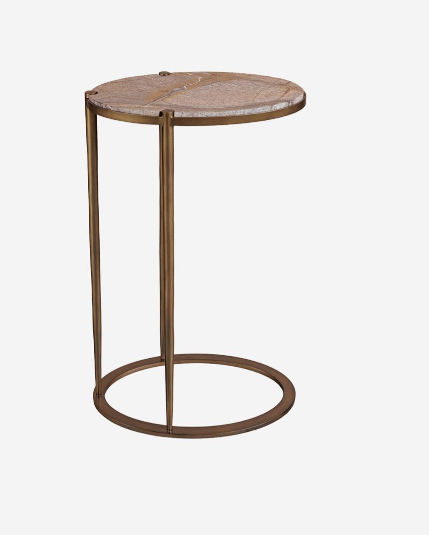 Iota oval accent table with forest brown marble top and smoked gold frame