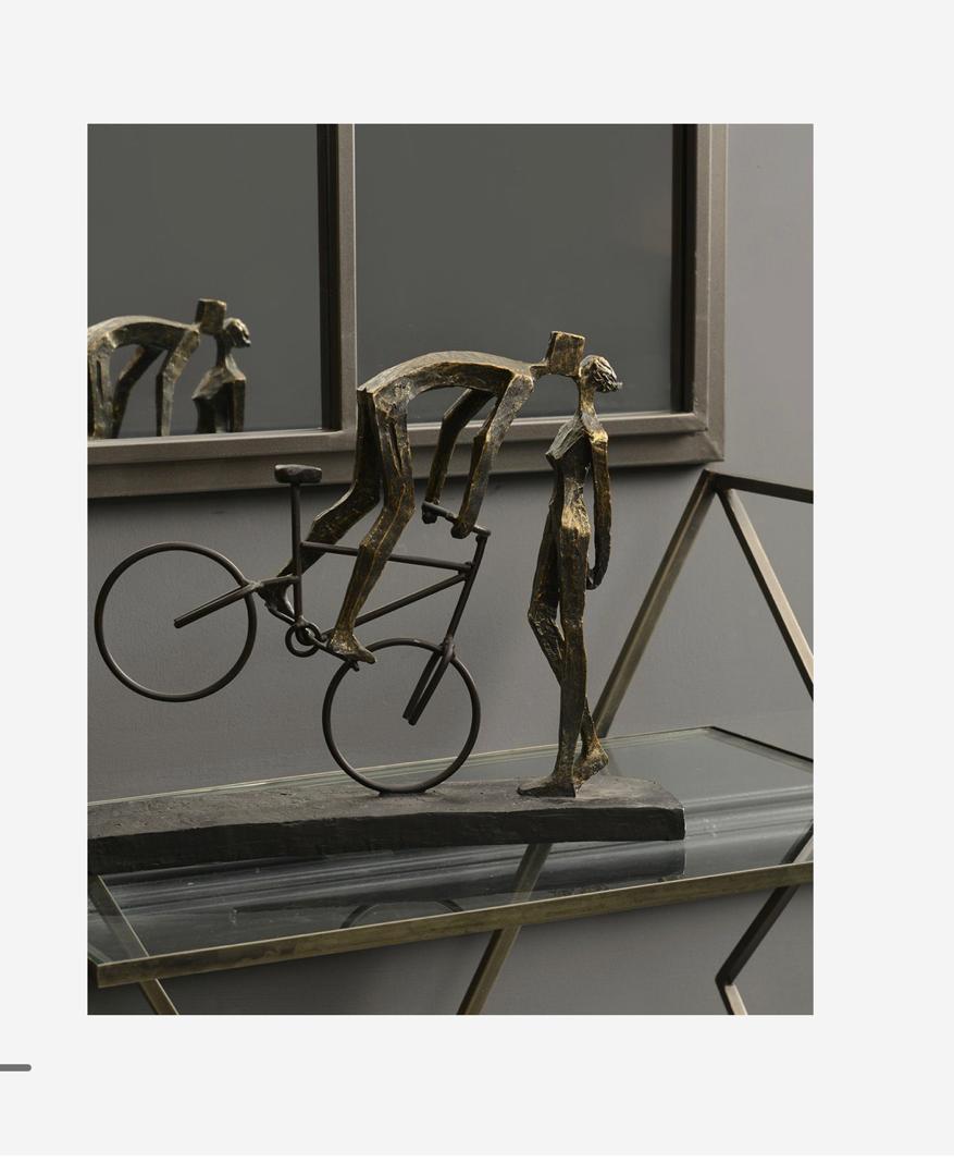 Kissing couple on bike sculpture in antique bronze finish