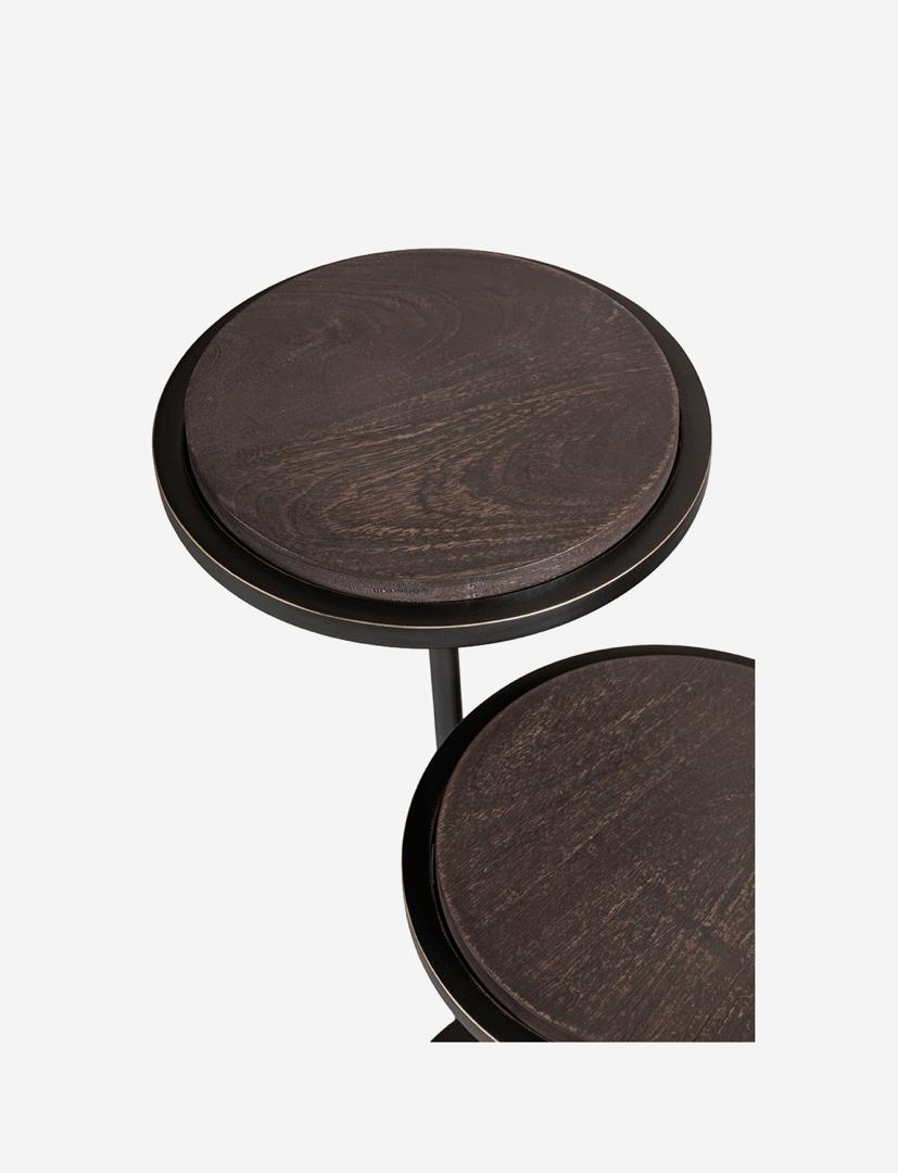 Marco accent table with sandblasted walnut mango wood tops and dark bronze frame