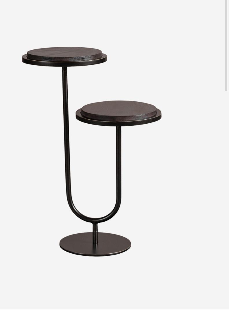 Marco accent table with sandblasted walnut mango wood tops and dark bronze frame