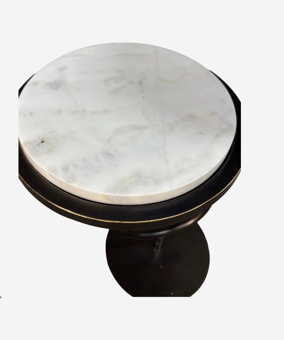 Marco accent table with white banswara marble tops and dark bronze frame