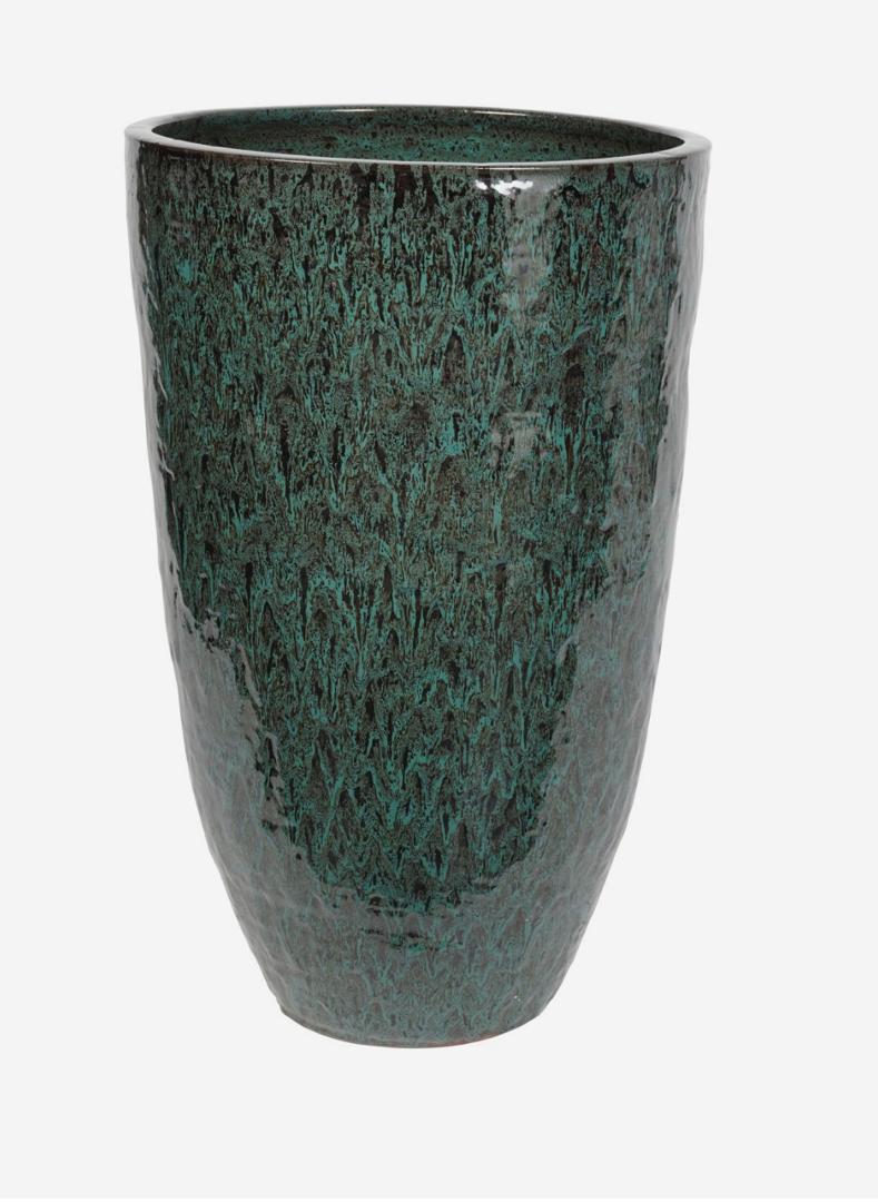 Mederno tall ceramic planter in green with reactive glaze finish