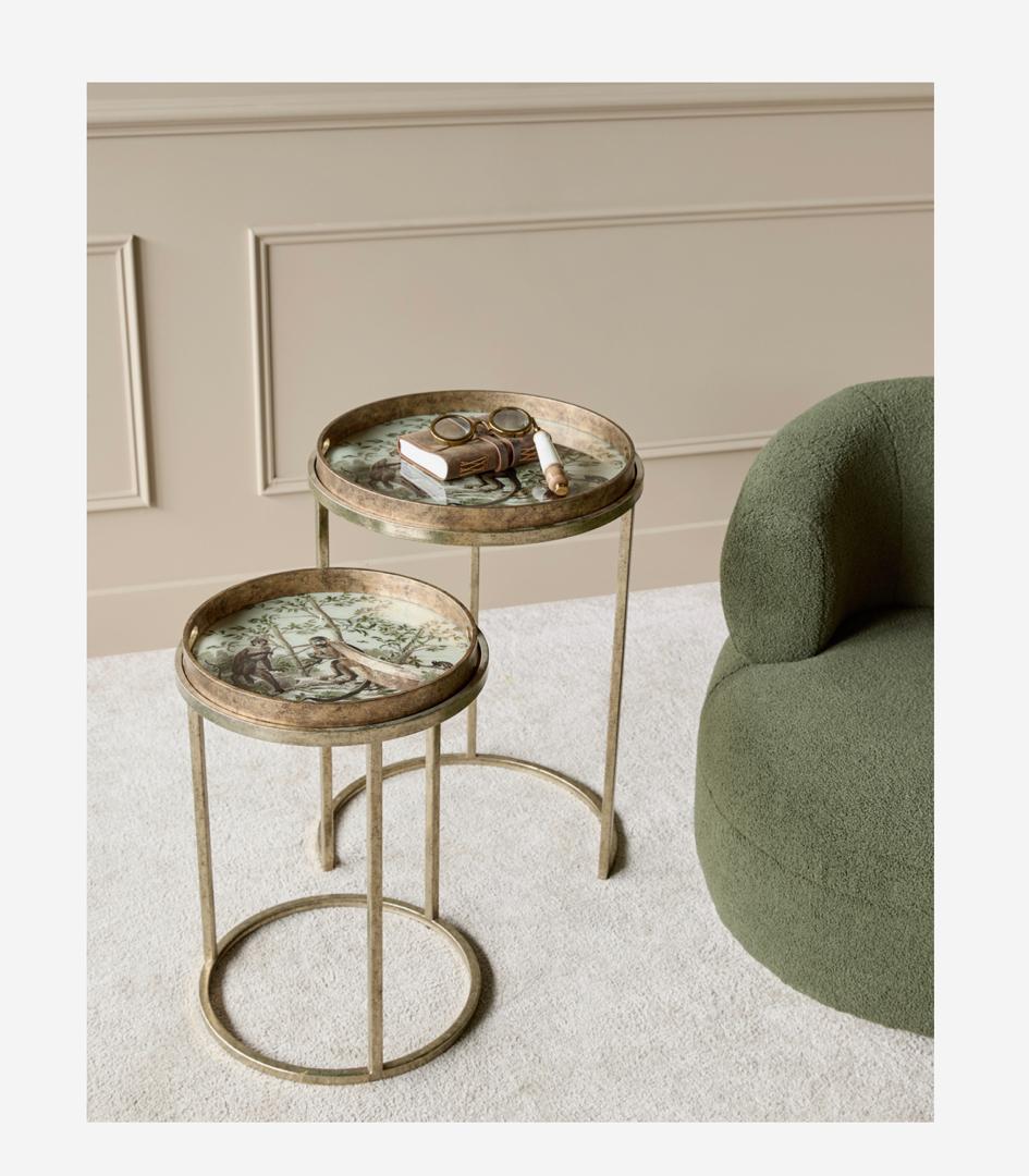 Monkey jungle set of 2 nesting side tray tables with vintage artwork