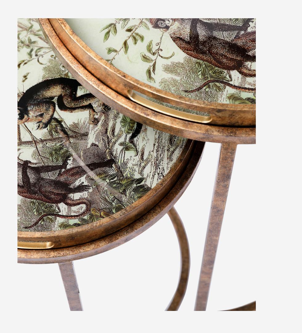 Monkey jungle set of 2 nesting side tray tables with vintage artwork