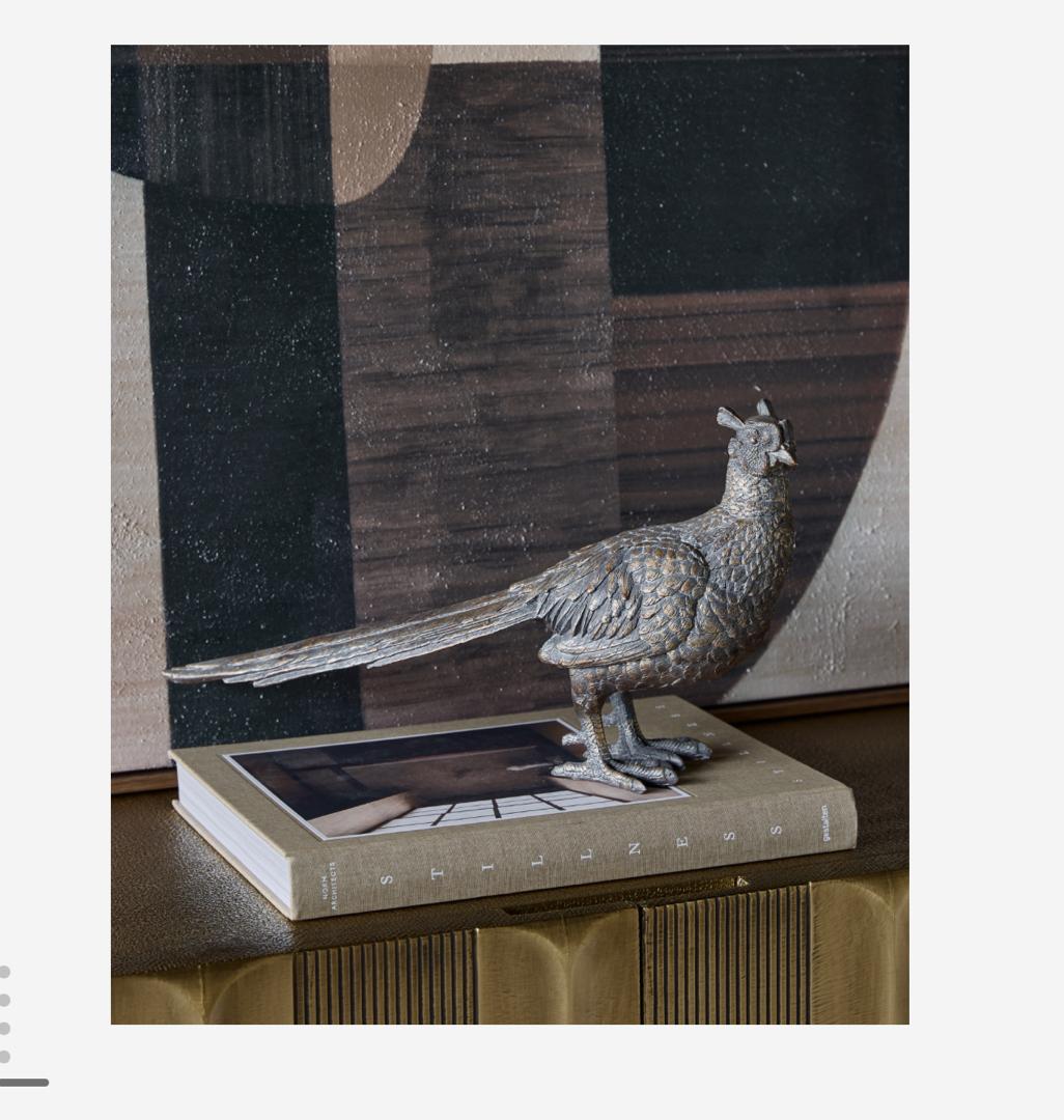 Philly pheasant sculpture in antique gold with textured finish