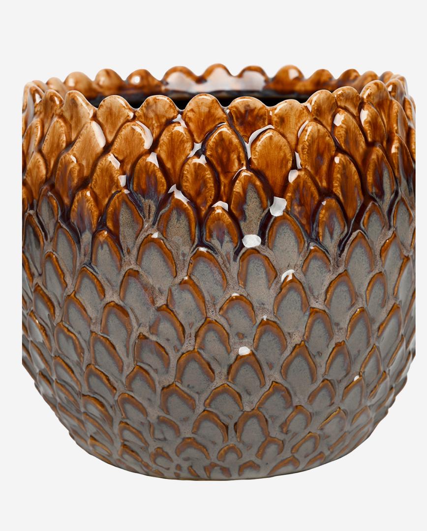 Pinecrest small ceramic planter with reactive glaze and scale textured surface