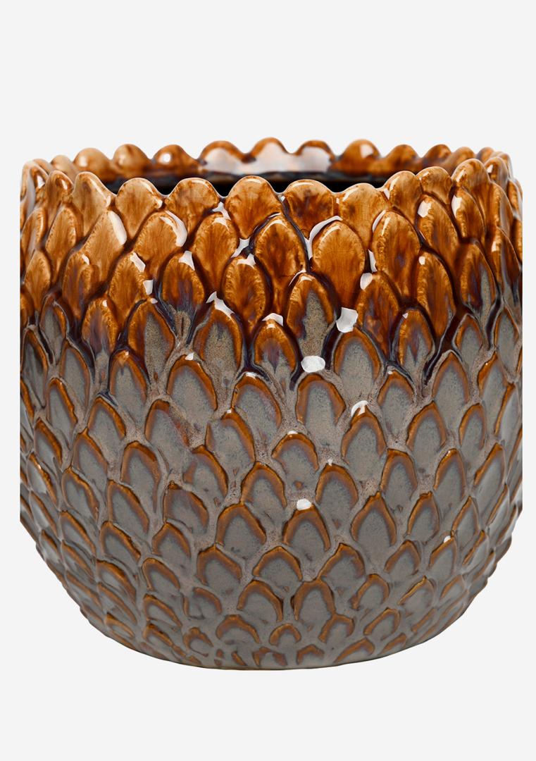 Pinecrest small ceramic planter with reactive glaze and scale textured surface