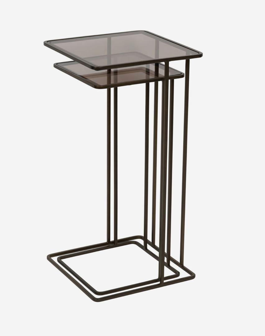 SALZBURG SET OF 2 GLASS AND METAL SIDE TABLES, DK GOLD - Image 2