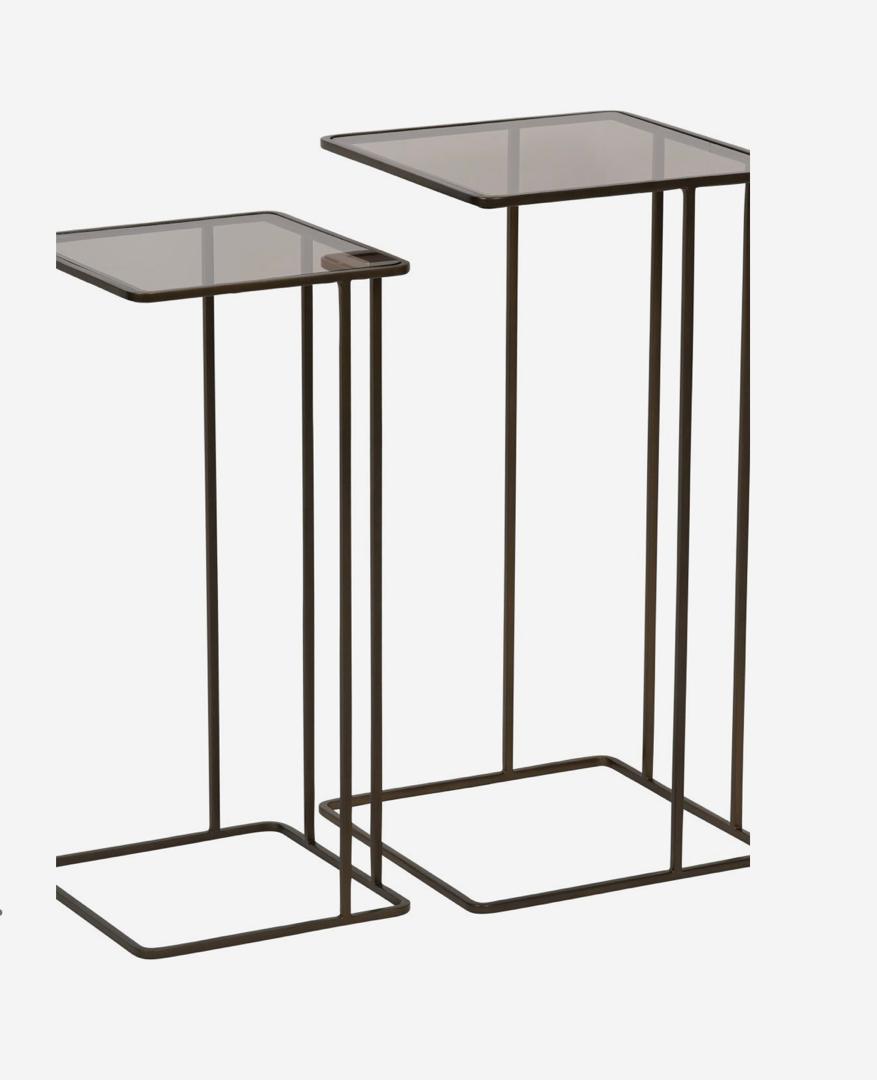 Salzburg set of 2 glass and metal nesting side tables in dark gold finish