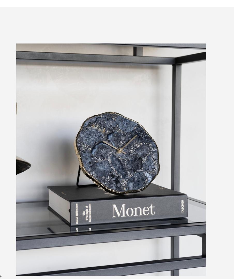 Smokey agate mantel clock with gold edge decorative stone clock