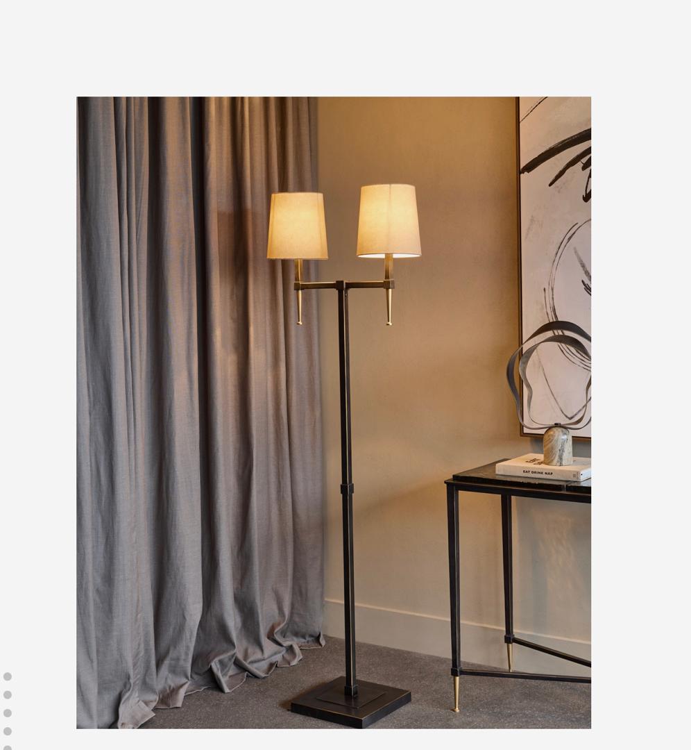 Stella floor lamp with dual linen shades and gold frame