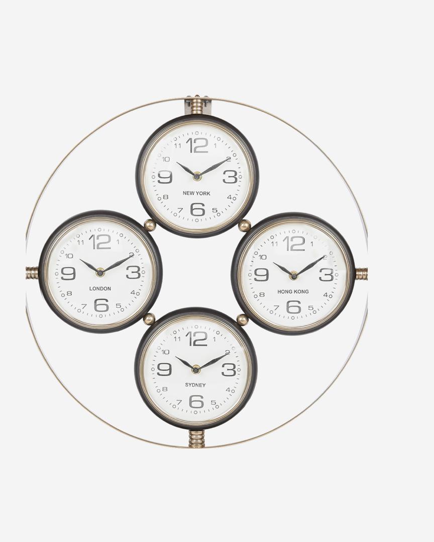 Sterling world city wall clock with four time zone dials in brushed bronze frame