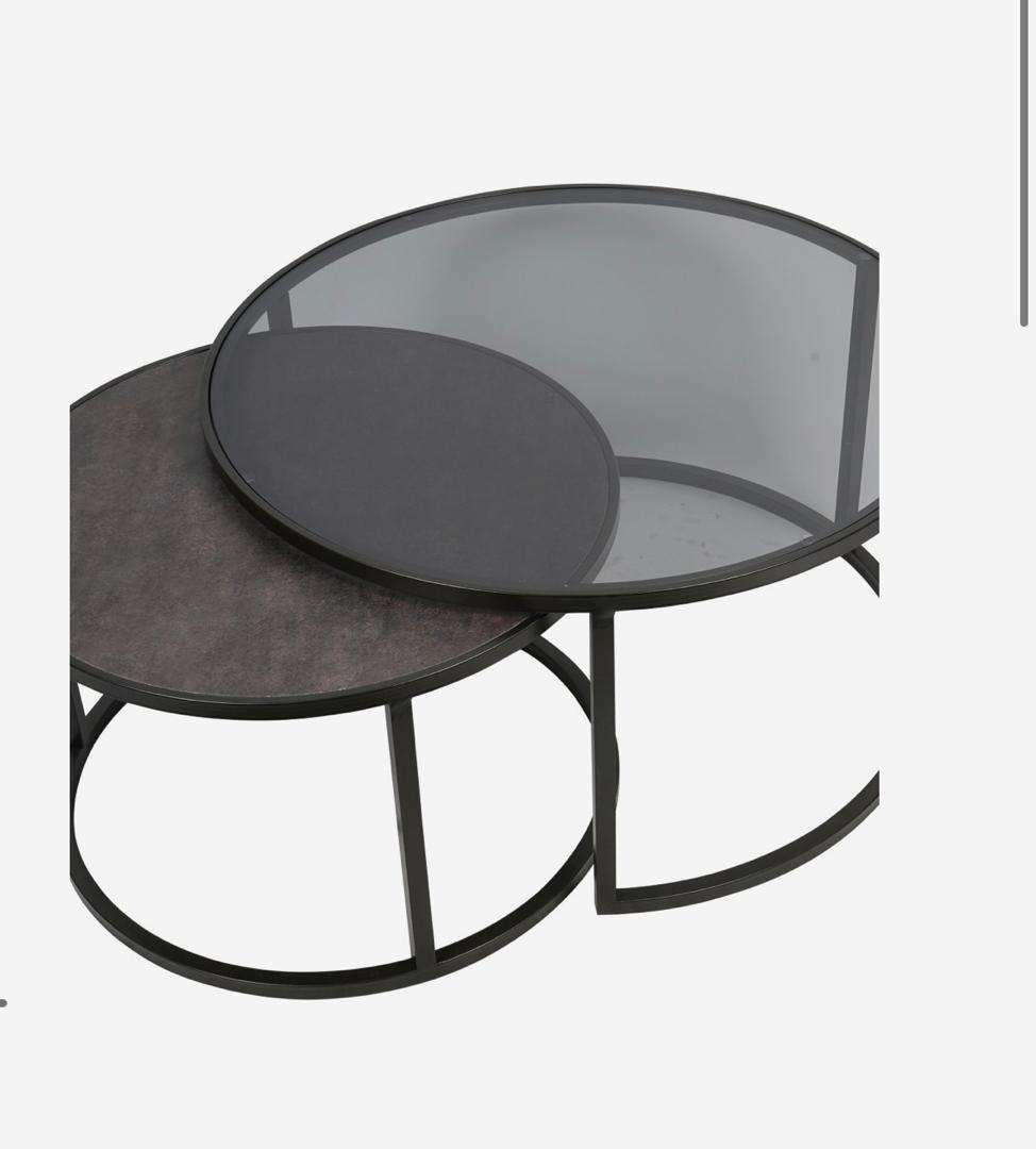 Turner set of 2 nesting coffee tables with glass and slate effect tops