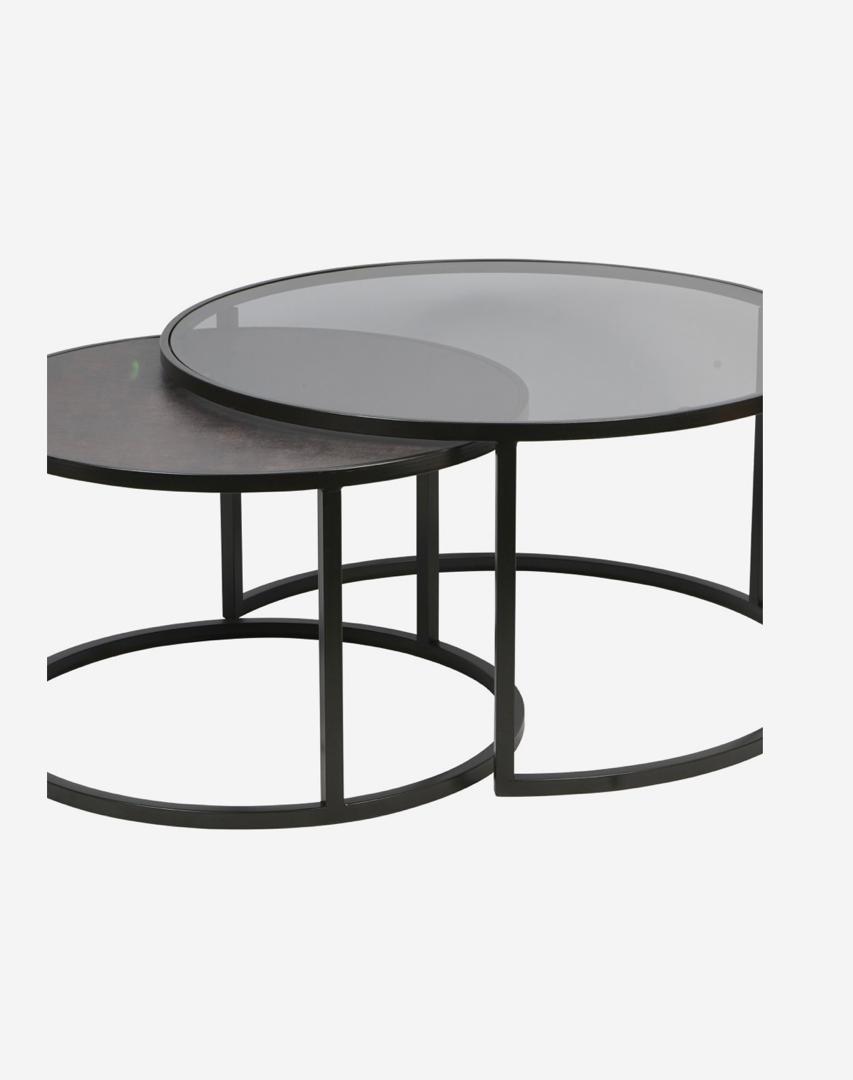 Turner set of 2 nesting coffee tables with glass and slate effect tops