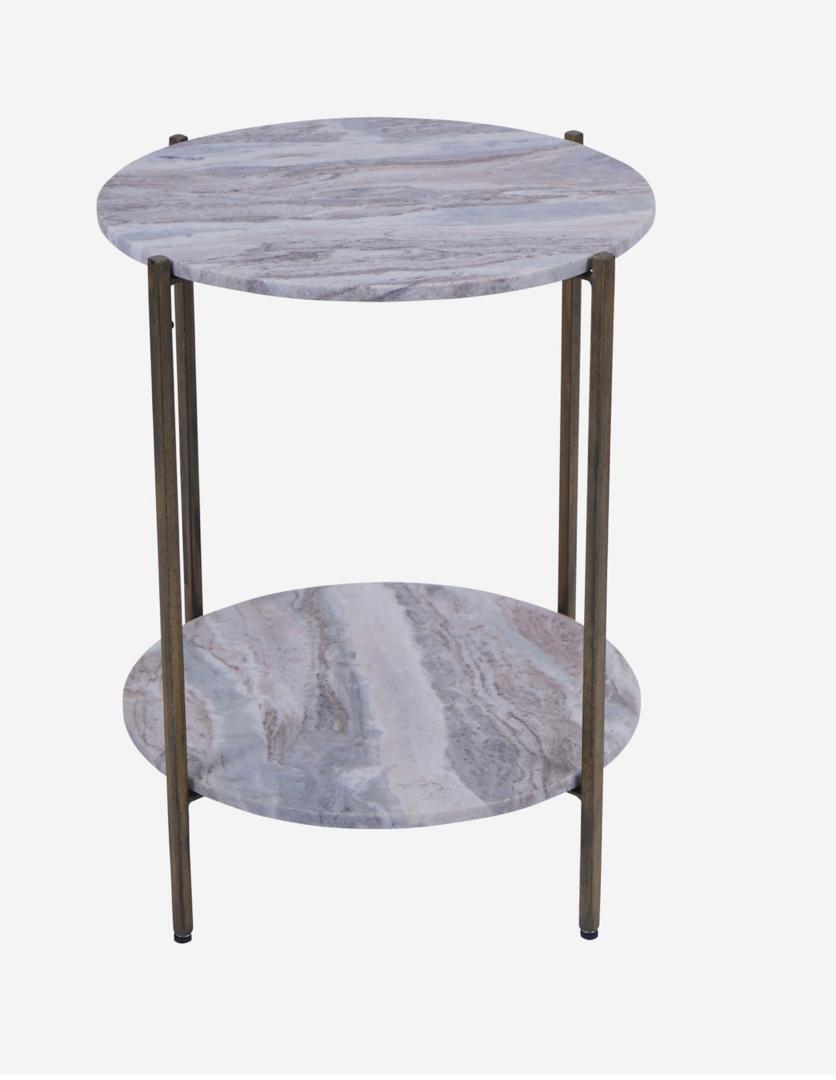 Toronto marble side table with brass frame and grey veined top