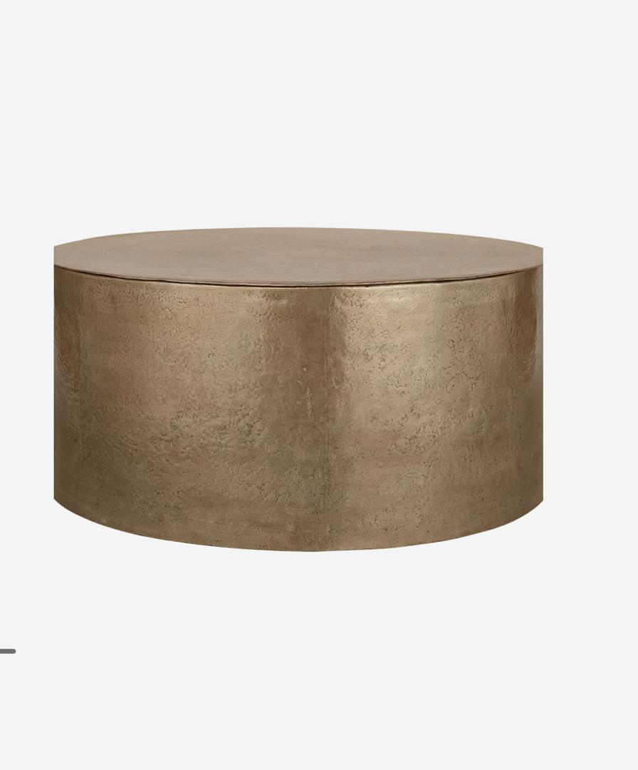 Zander metal drum coffee table with storage in champagne gold finish