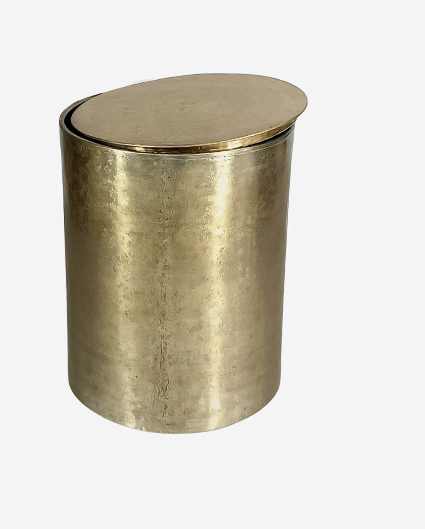 Zander champagne gold metal side table with hidden storage lid